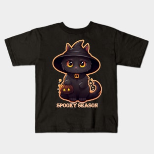 Spooky Season Halloween Kitty Cat Kids T-Shirt